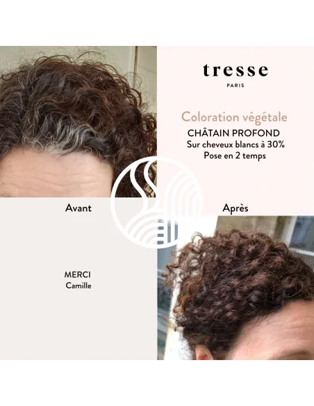 Tresse Paris Coloration végétale Chatain profond avant après
