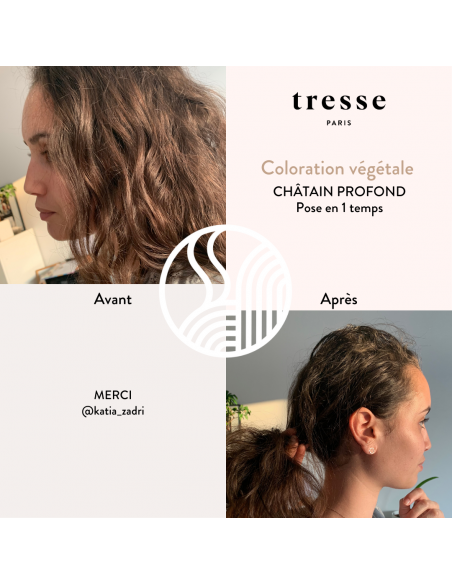 Tresse Paris Coloration végétale Chatain profond avant après
