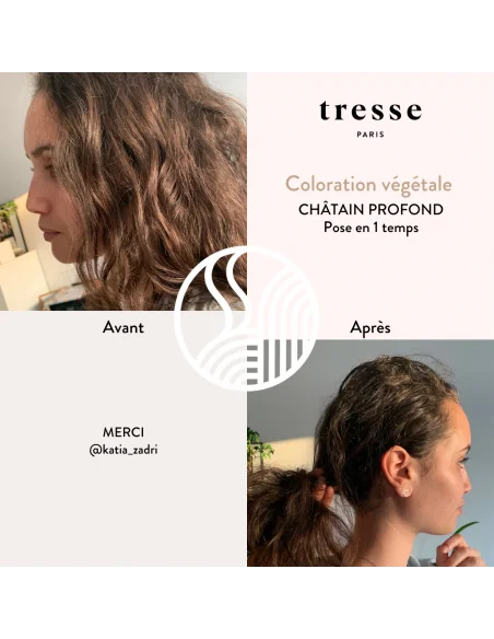 Tresse Paris Coloration végétale Chatain profond avant après