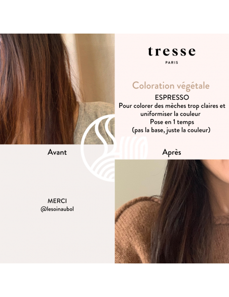 Tresse Paris Coloration végétale Chatain profond avant après