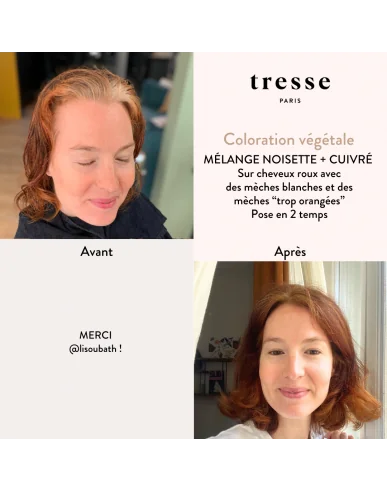 Pflanzliche Coloration Haselnuss — Anwendungsergebnis 2-Schritt-Methode — Tresse Paris