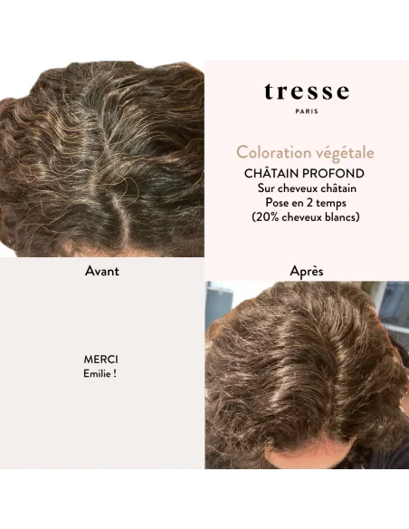 Tresse Paris Coloration végétale Chatain profond avant après