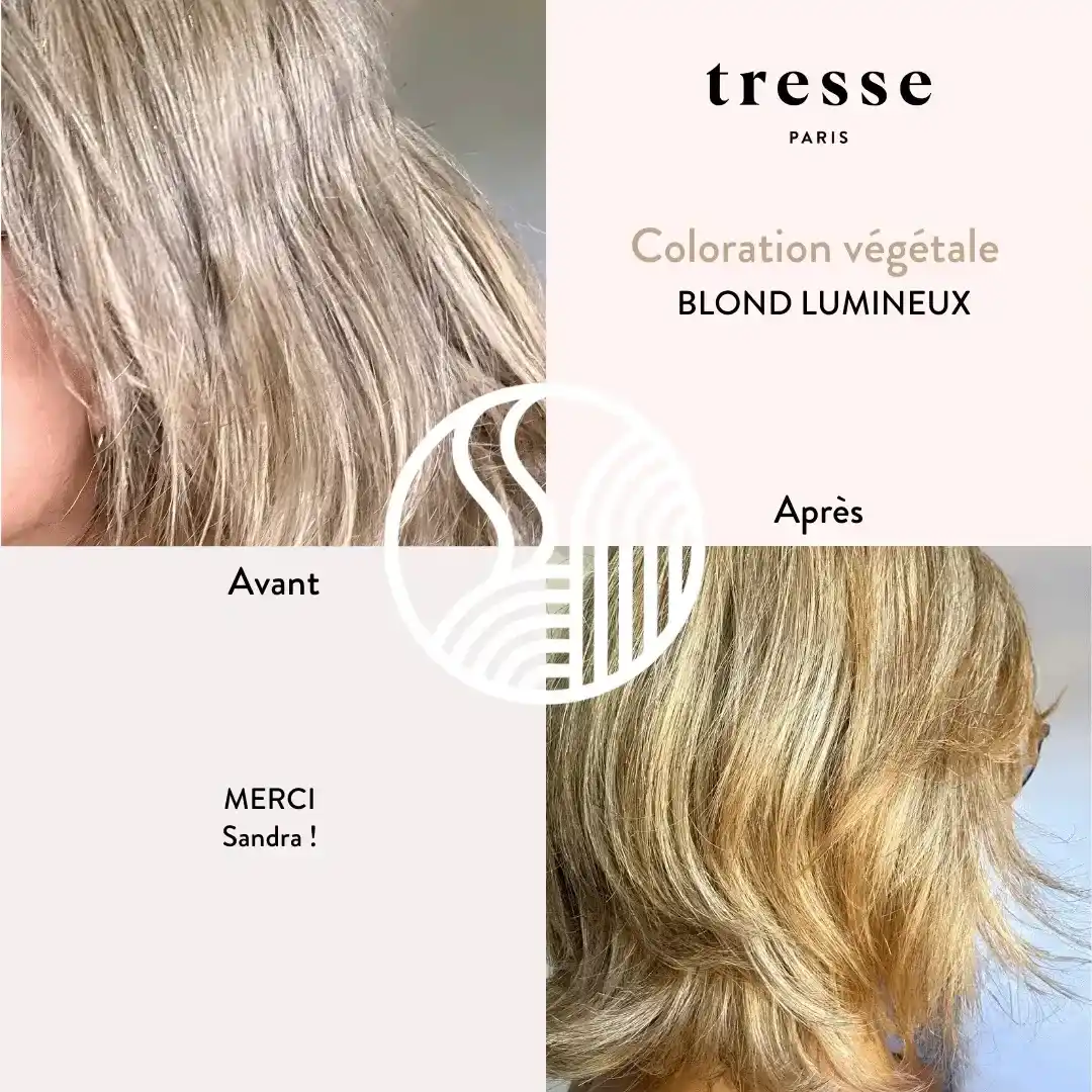 Avant après coloration végétale blond lumineux Tresse Paris