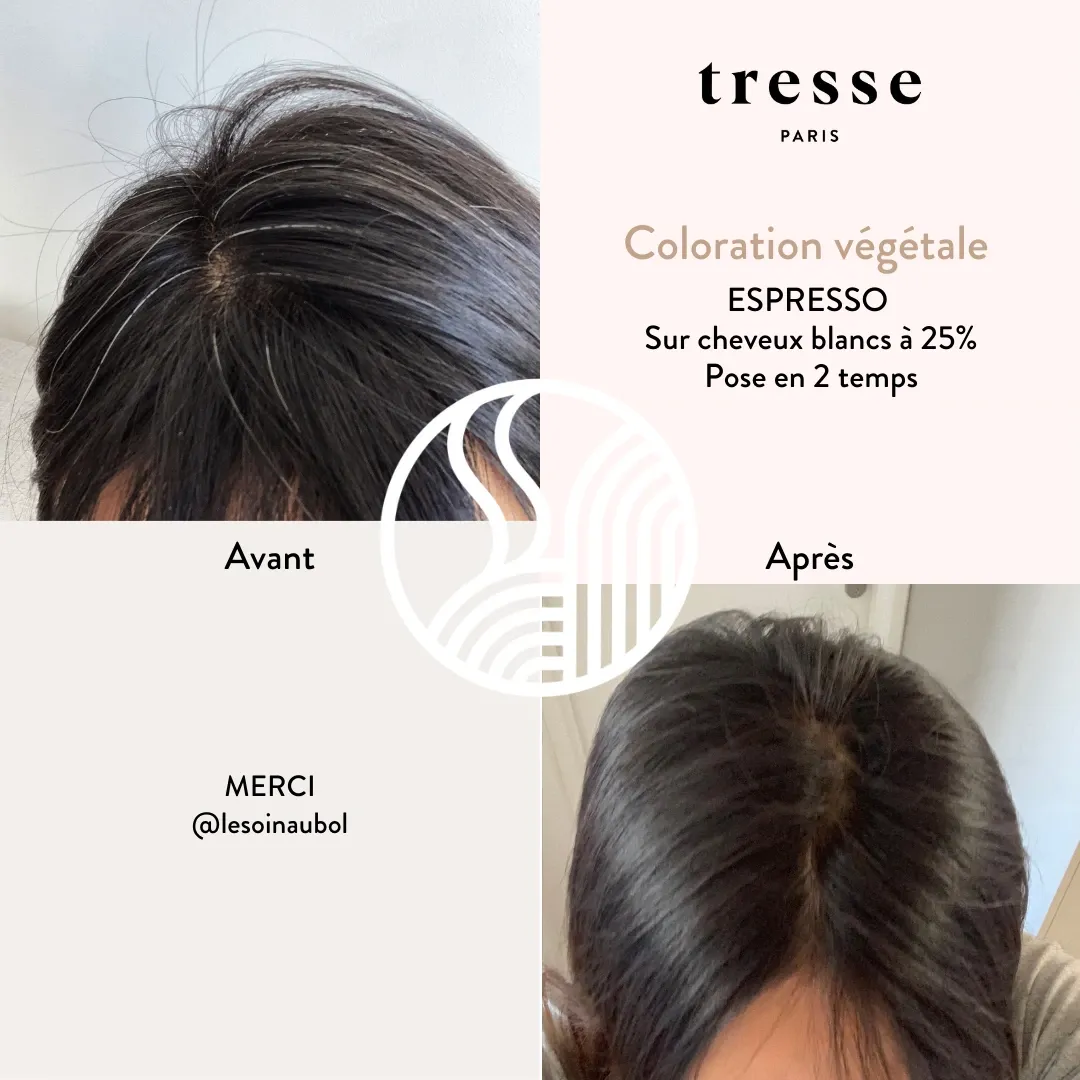 Avant après coloration végétale espresso Tresse Paris