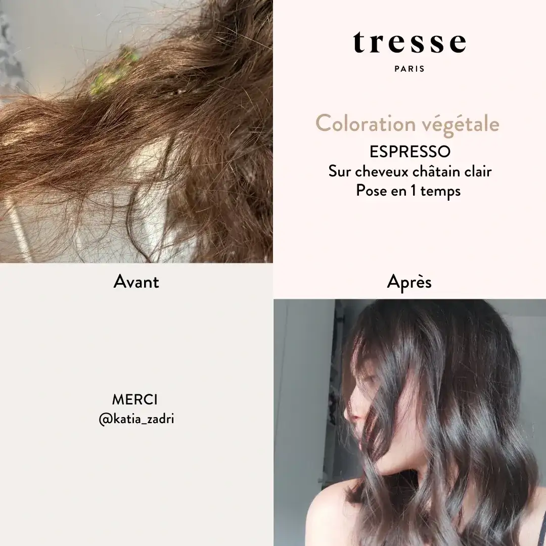 Résultat coloration végétale espresso sur cheveux blancs Tresse Paris