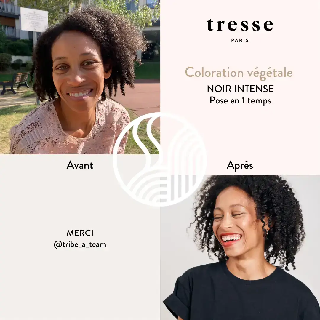 Résultat coloration végétale noir intense sur cheveux blancs Tresse Paris