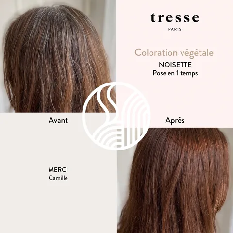 Avant et après coloration végétale Noisette de Camille, pose en 1 temps