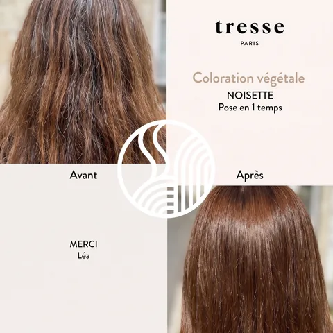 Avant et après coloration végétale Noisette de Léa, pose en 1 temps